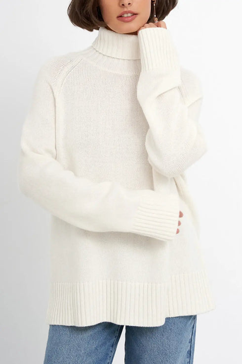 'Scarlett' Ribbed Knit Turtleneck Sweater - Celes Fashion